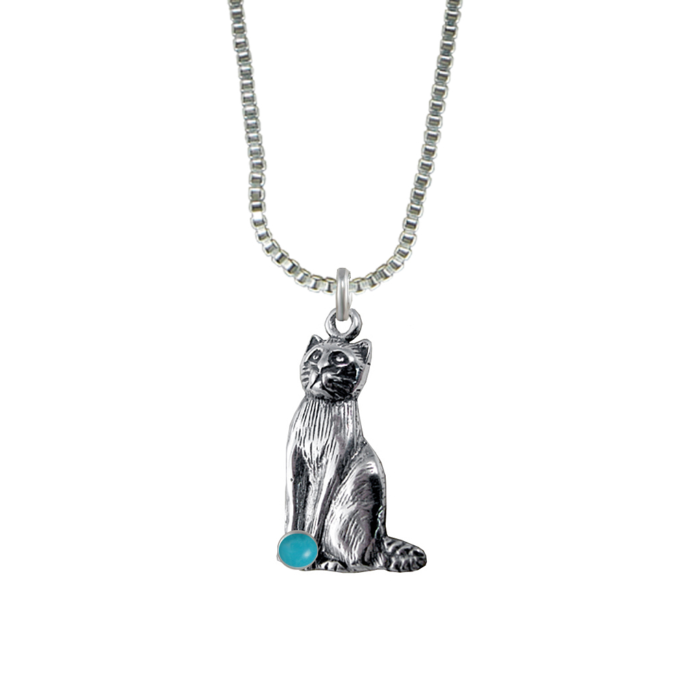 Sterling Silver Regal Cat Pendant With Turquoise